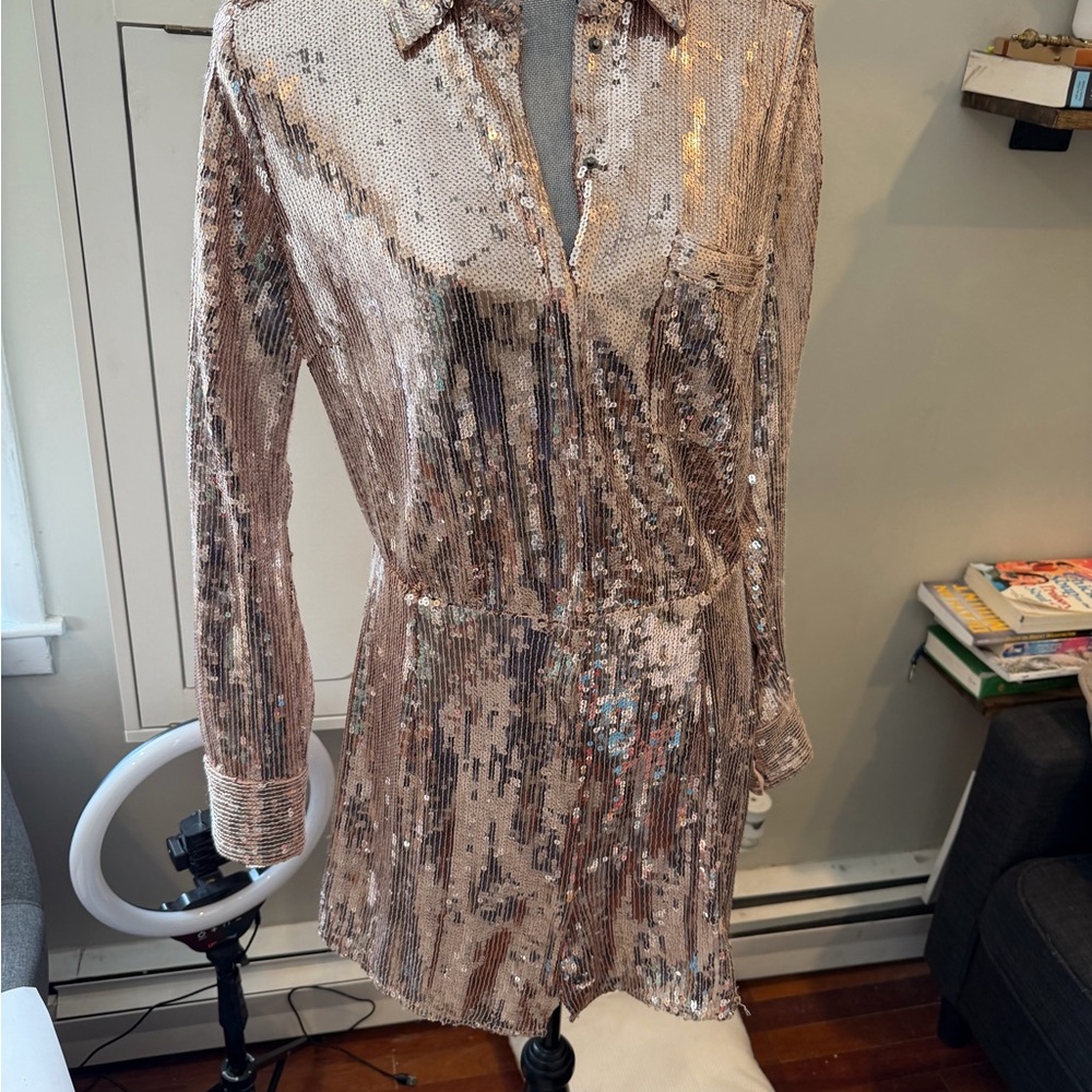 Free People Sophie Sequin Mini
Dress Gold Long Sleeve Party Size M